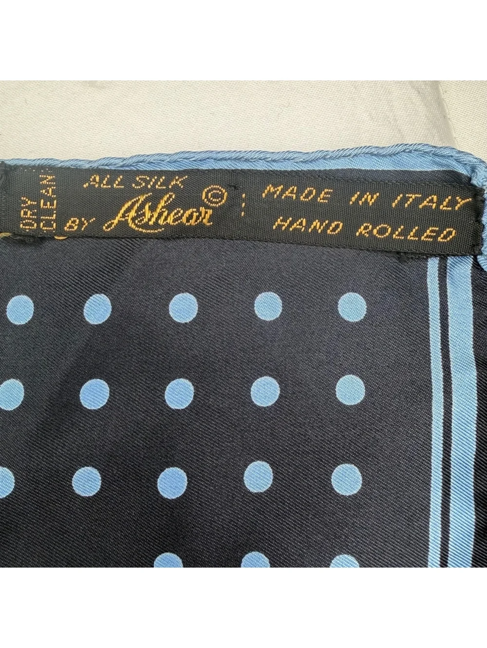 Vintage Asher Silk Hand Rolled Pocket Square 19” x 19” Made in Italy Mini Scarf